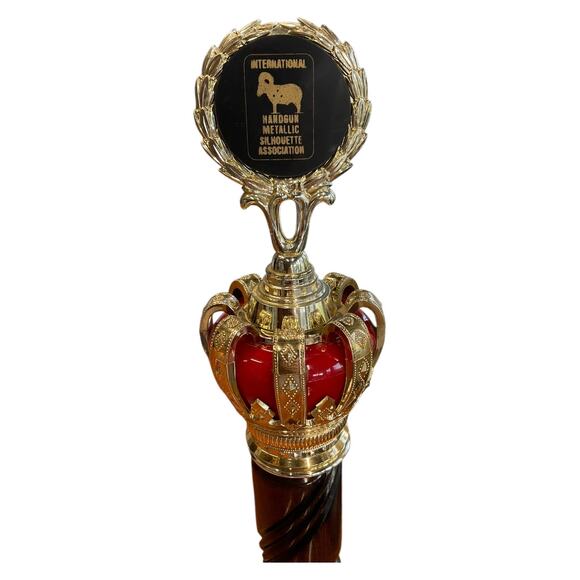 Vintage IHMSA 3 Gun Champion Trophy Indiana Gun Club Crown Top Wood Base - Picture 2 of 8